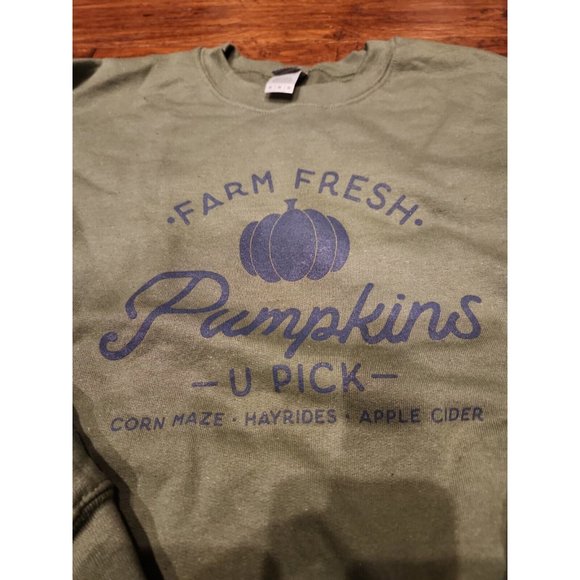 Heather Green "Farm Fresh Pumpkins" Medium Halloween Fall Sweatshirt NEW - Picture 2 of 3
